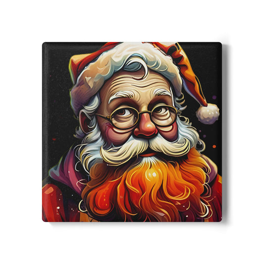 Santa Portrait Ceramic Coaster — Colorful Vintage Christmas Drink Coaster