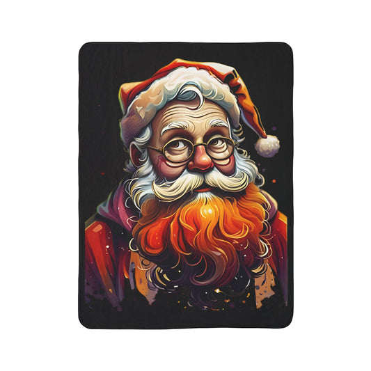 Santa Claus Fleece Sherpa Blanket — Colorful Vintage Santa Holiday Throw