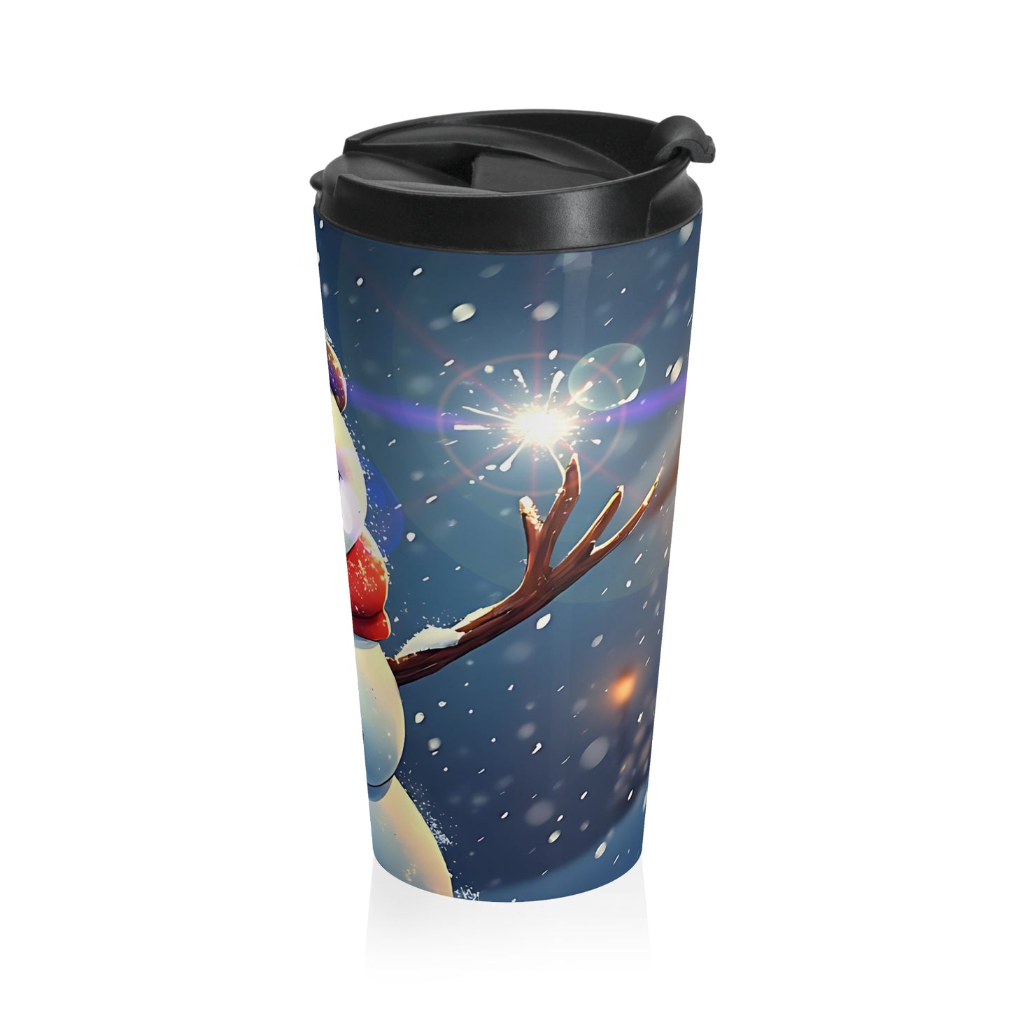 Festive (christmas selfies) Stainless Steel Travel Mug with Snowman & Winter Scene