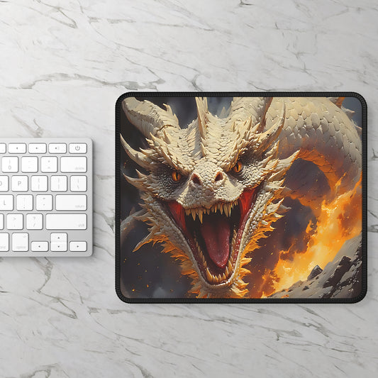 Dragon Gaming Mouse Pad — Fiery White Dragon Desk Mat
