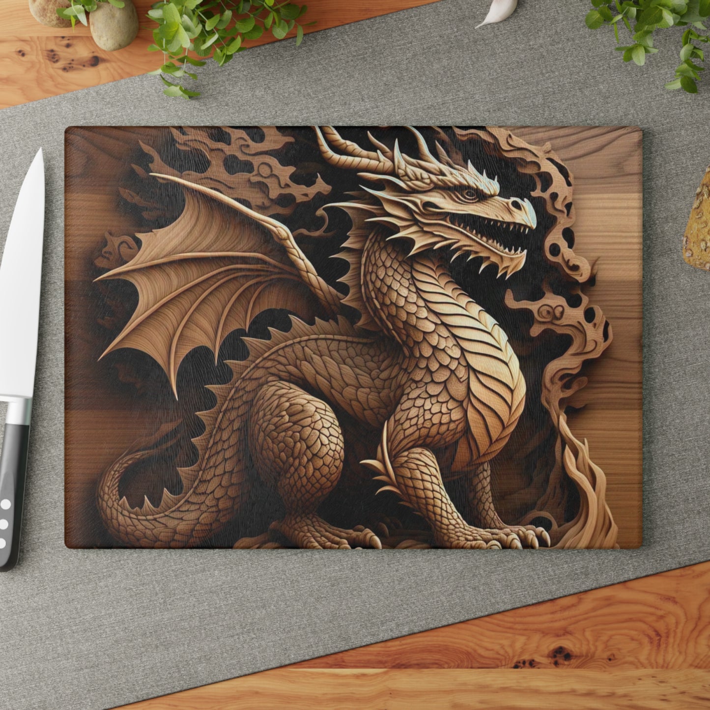 Dragon Design Glass Cutting Board | Unique Kitchen Decor, Gift for Chef, Fantasy Cooking Gift, Fantasy Home Decor, Kitchen Gadget