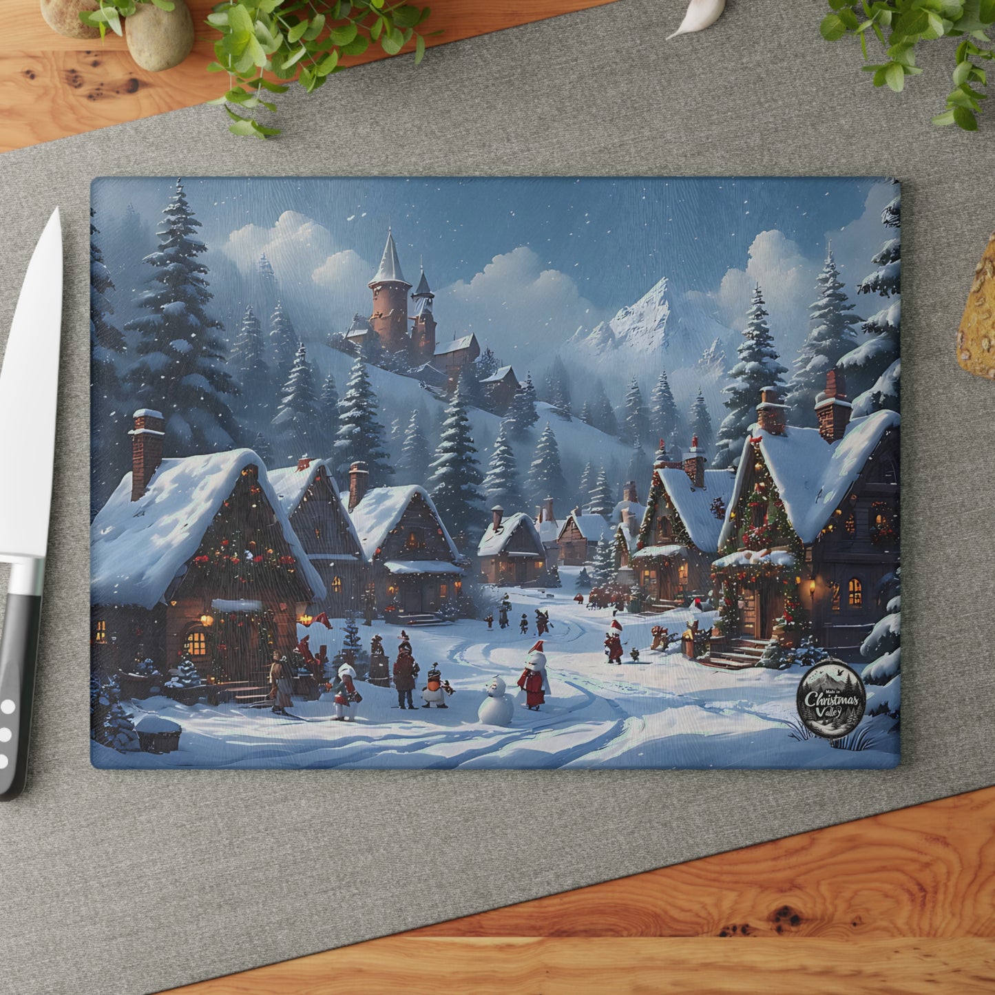 Winter Wonderland Glass Cutting Board, Holiday Kitchen Decor, Christmas Gift, Unique Cooking Accessory, Seasonal Home Style