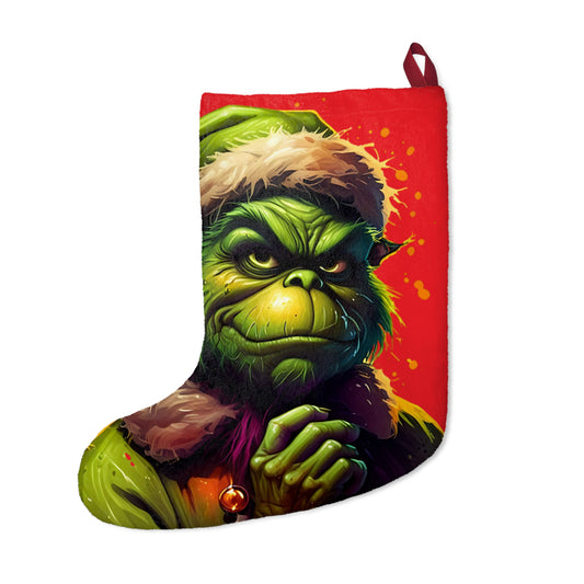 Grinch Face Christmas Stocking — Humorous Holiday Stocking for Family & Kids