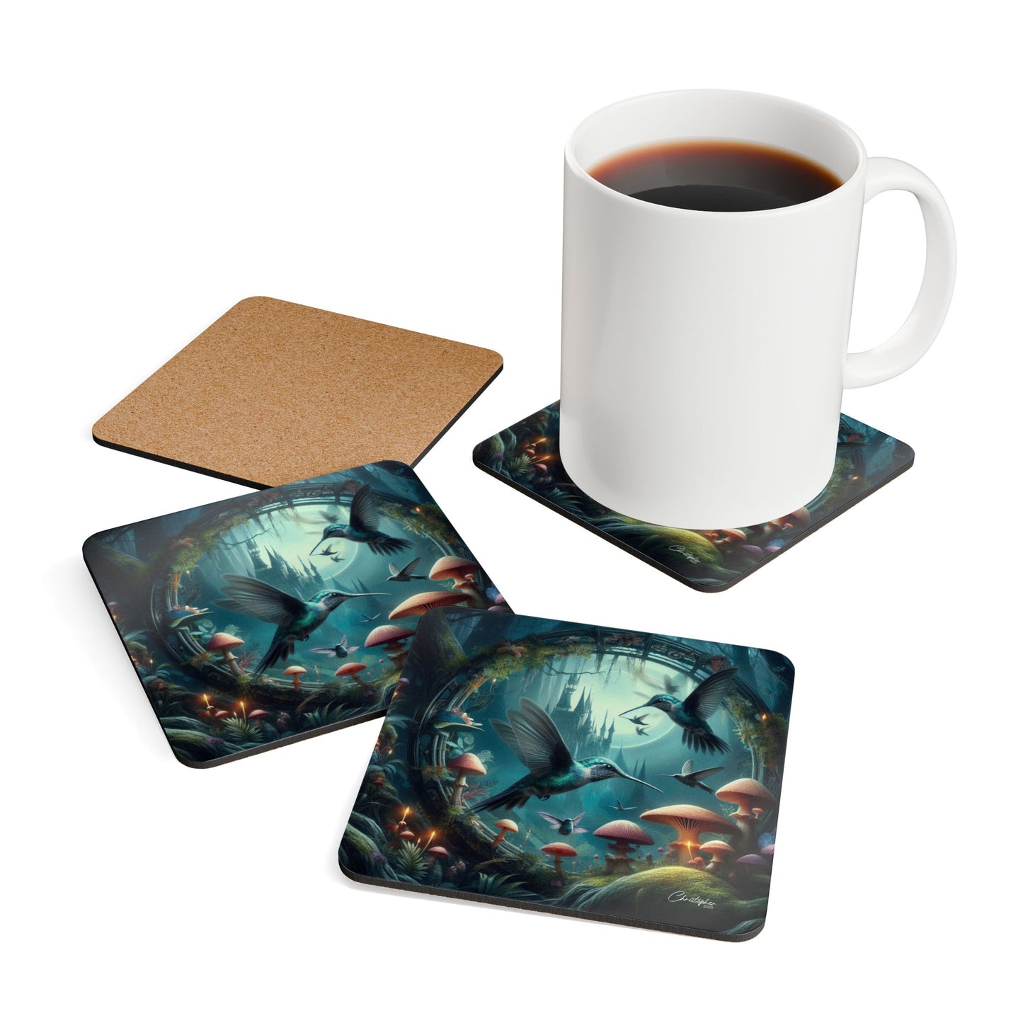 Enchanted Hummingbird Cork Coaster Set - Fantasy Home Décor
