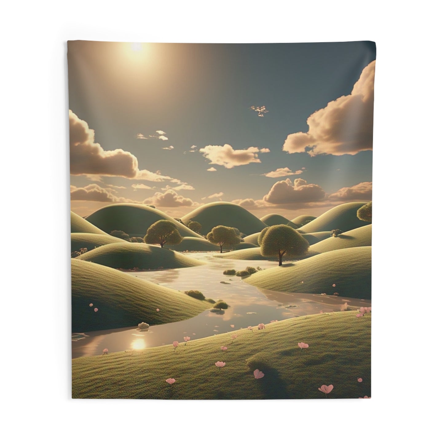 Scenic Hillside Tapestry — Serene Sunset Landscape Wall Art