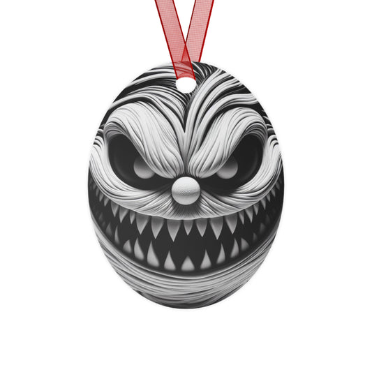 Scary Monster Bell Metal Ornament — Creepy Black & White Holiday Decor