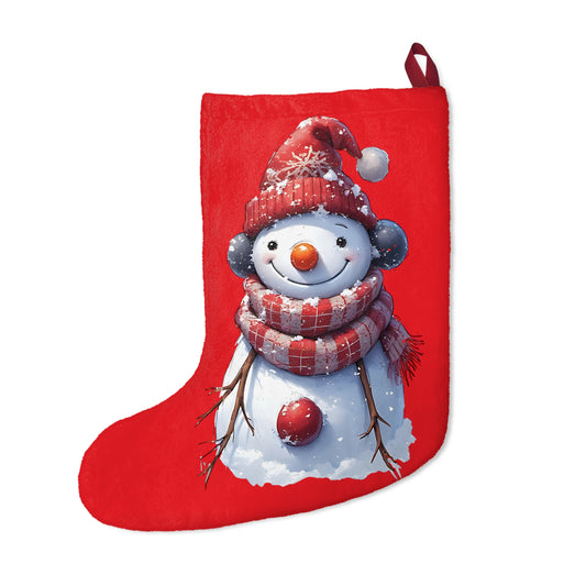 Red Snowman Christmas Stocking – Festive Holiday Mantel Decoration