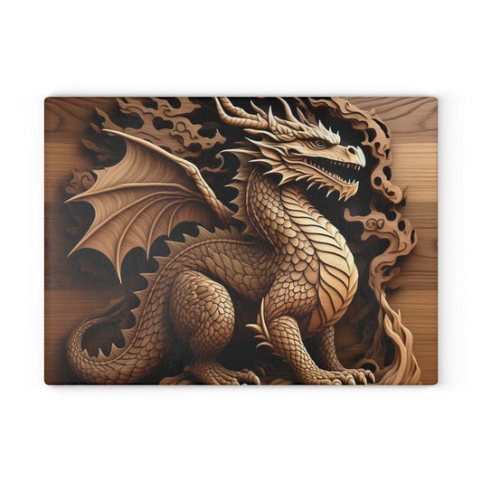 Dragon Design Glass Cutting Board | Unique Kitchen Decor, Gift for Chef, Fantasy Cooking Gift, Fantasy Home Decor, Kitchen Gadget