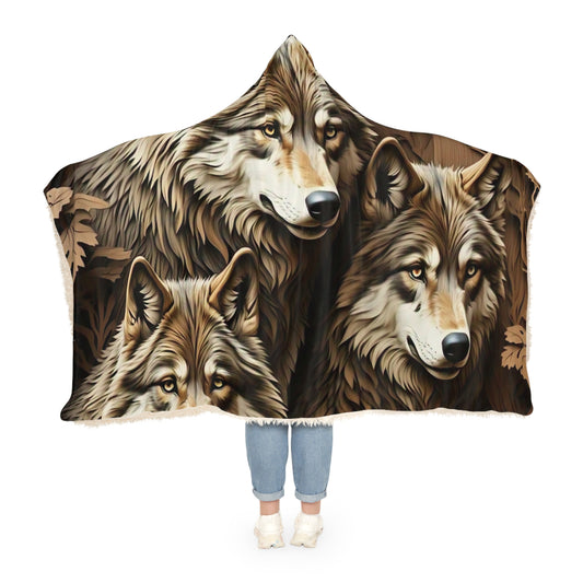 Cozy Wolf Snuggle Blanket with Hood, Warm Throw for Camping, Home Decor, Gift for Nature Lovers, Chill Nights, Cozy Winter
