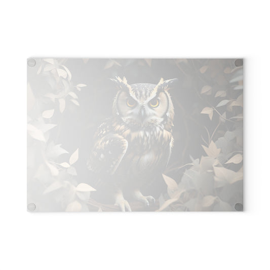 Owl Glass Cutting Board - Elegant Kitchen Decor for Nature Lovers