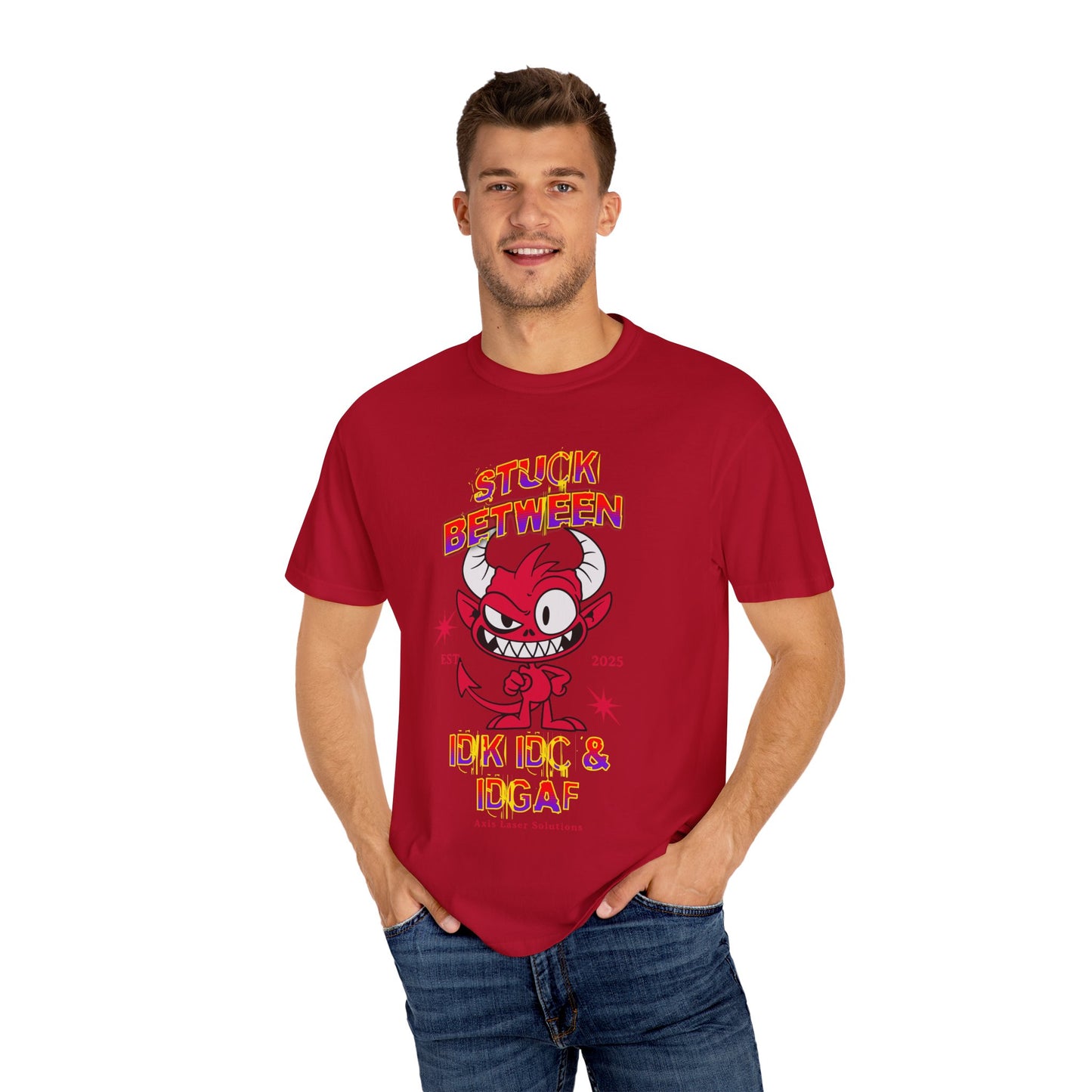 Vivid Graphic Tee with Playful Devil Design, Unisex Casual T-shirt, Perfect for Halloween & Fun Events, Gift for Friends, Trendy Streetwear