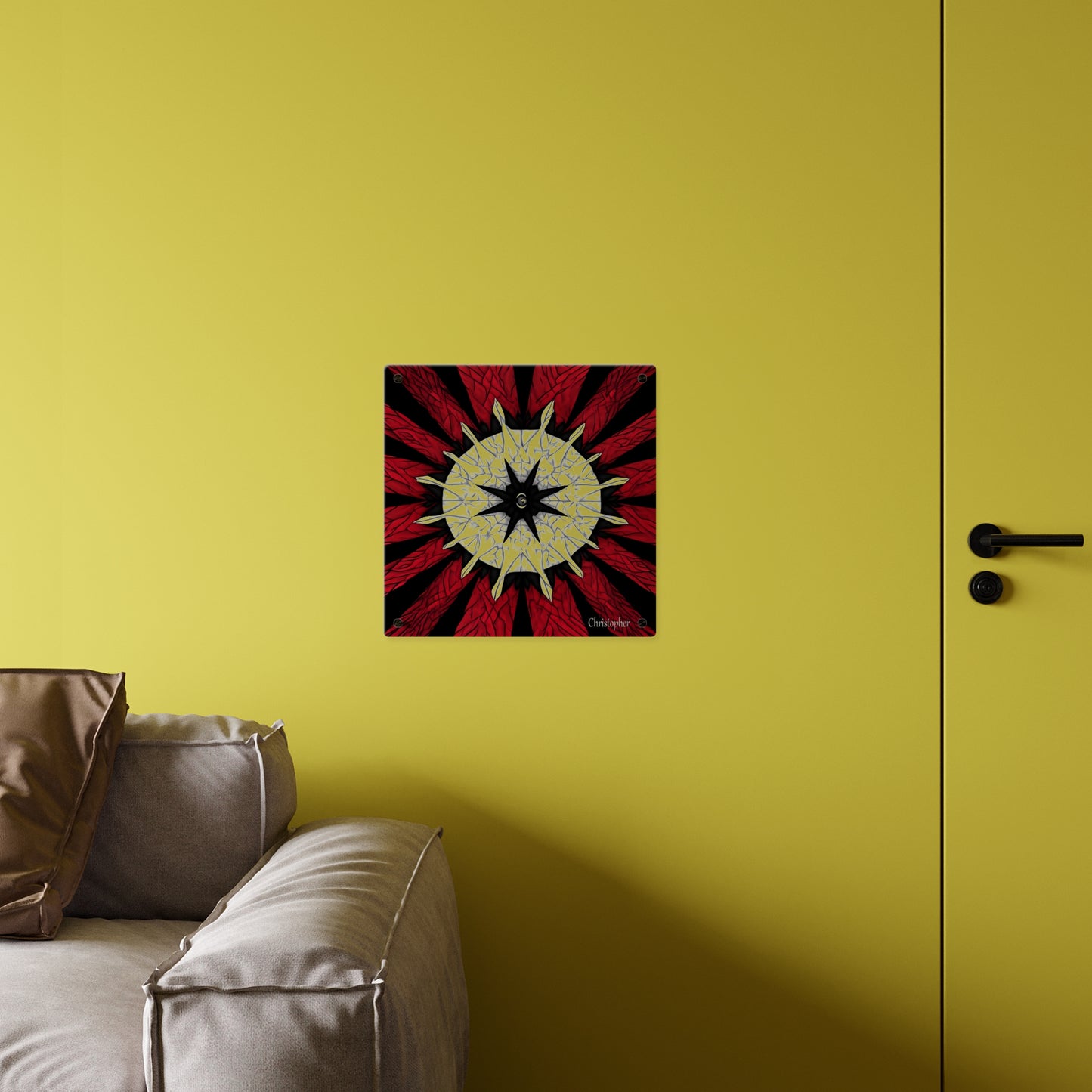 Red & Black Mandala Acrylic Wall Art Panel — Personalized Name Option