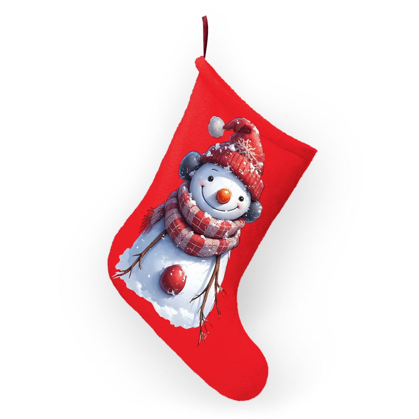 Red Snowman Christmas Stocking – Festive Holiday Mantel Decoration
