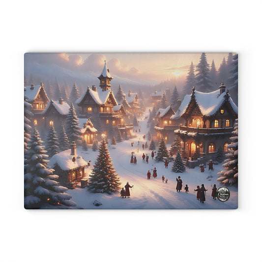 Cozy Winter Glass Cutting Board - Festive Kitchen Decor, Holiday Gift, Unique Culinary Art, Christmas Serving Tray, Seasonal Home Accent