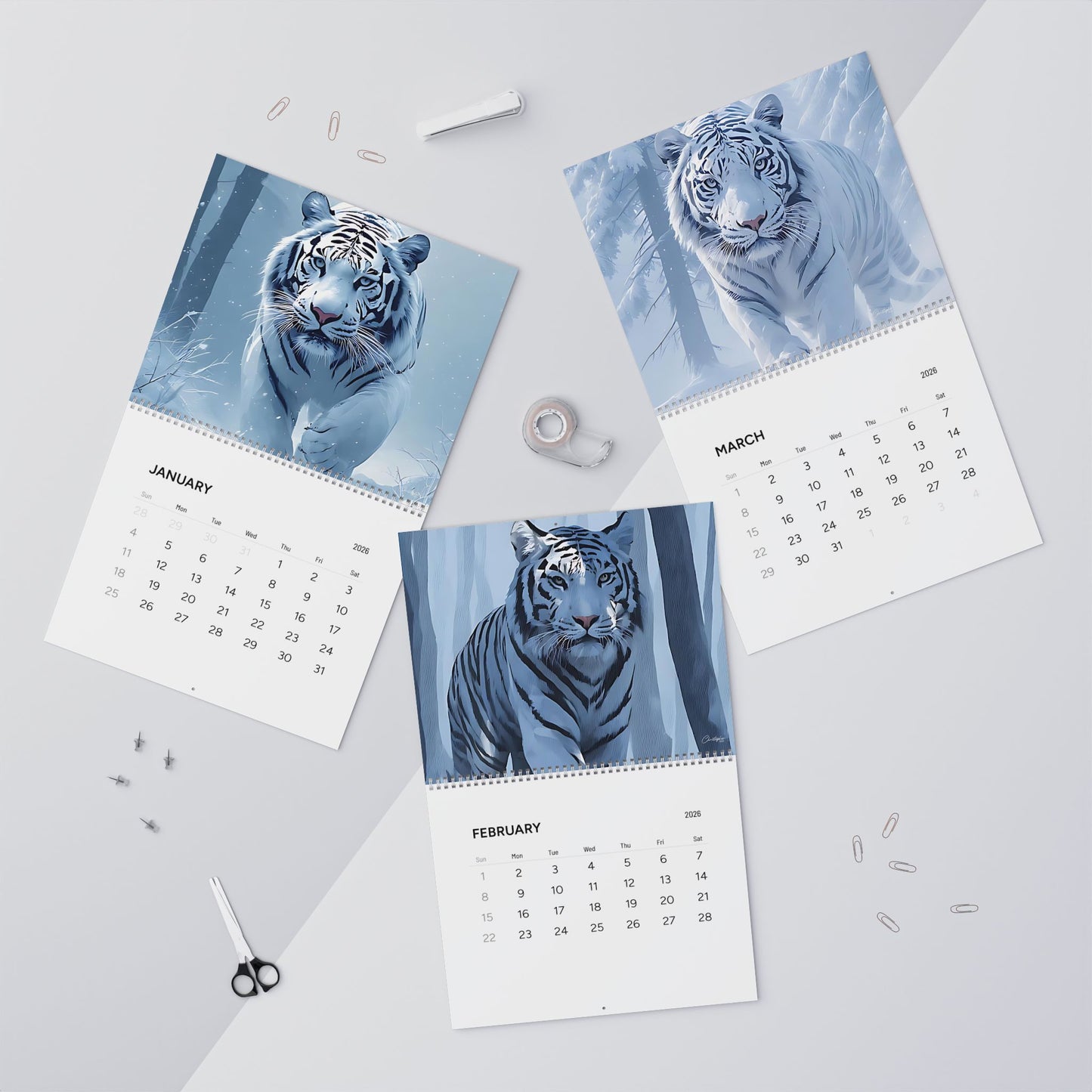 Majestic Tiger Wall Calendar 2026, Animal Lover Gift, Home Decor, Nature Enthusiast Calendar, Wildlife Art, Monthly Planner