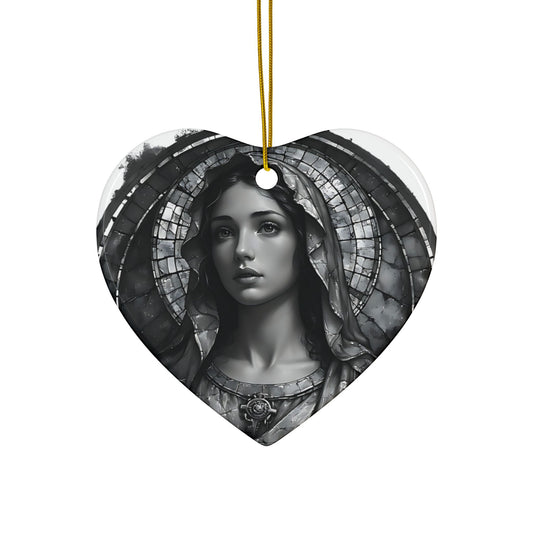 Virgin Mary Ceramic Ornament — Two-Sided Religious Christmas Keepsake