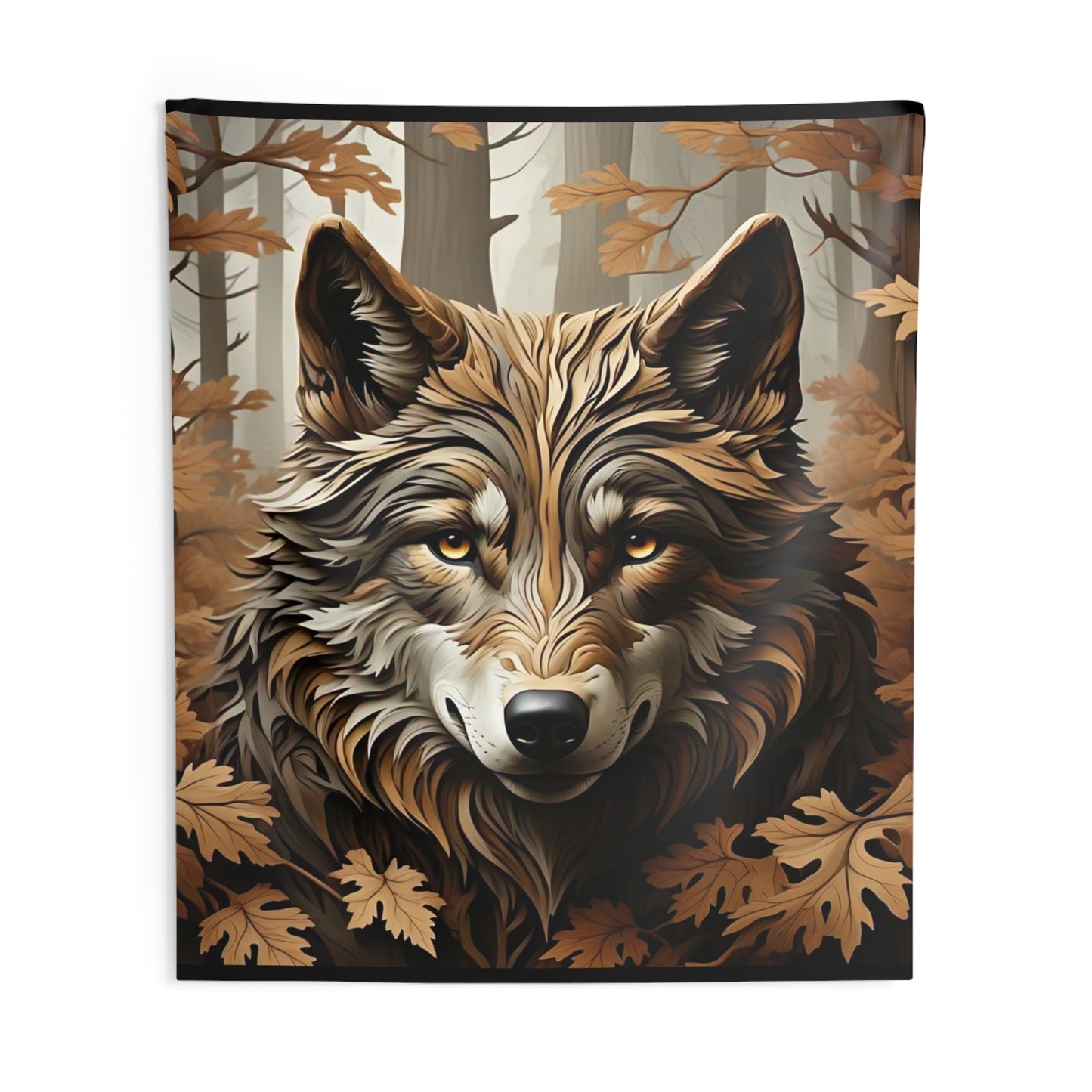 Wolf Forest Tapestry — Autumn Woodland Wall Hanging