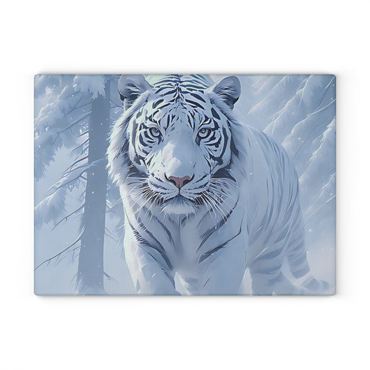 Glass Cutting Board — White Tiger Winter Scene Tempered Glass Chopping Board