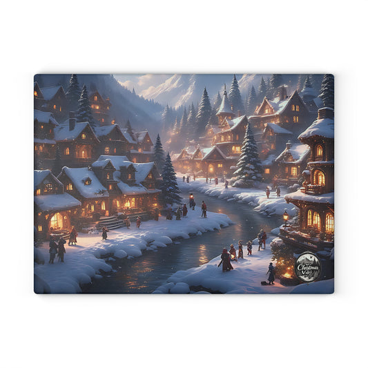 Winter Wonderland Glass Cutting Board | Holiday Kitchen Decor, Christmas Gift, Hostess Present, Unique Serving Surface, Cooking Accessories