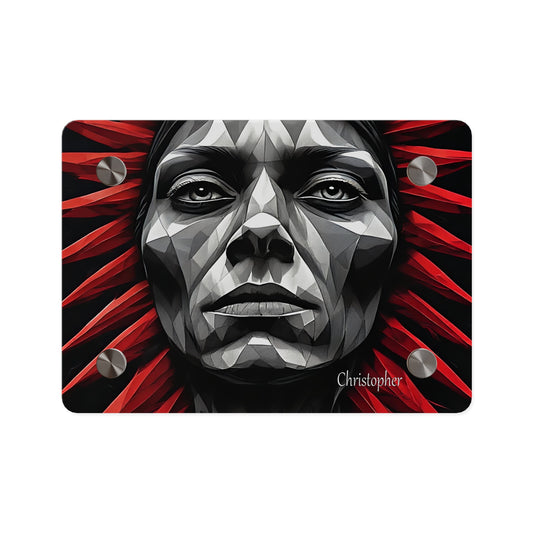 Acrylic Wall Art Panel — Geometric Tribal Face with Red Feather Headdress
