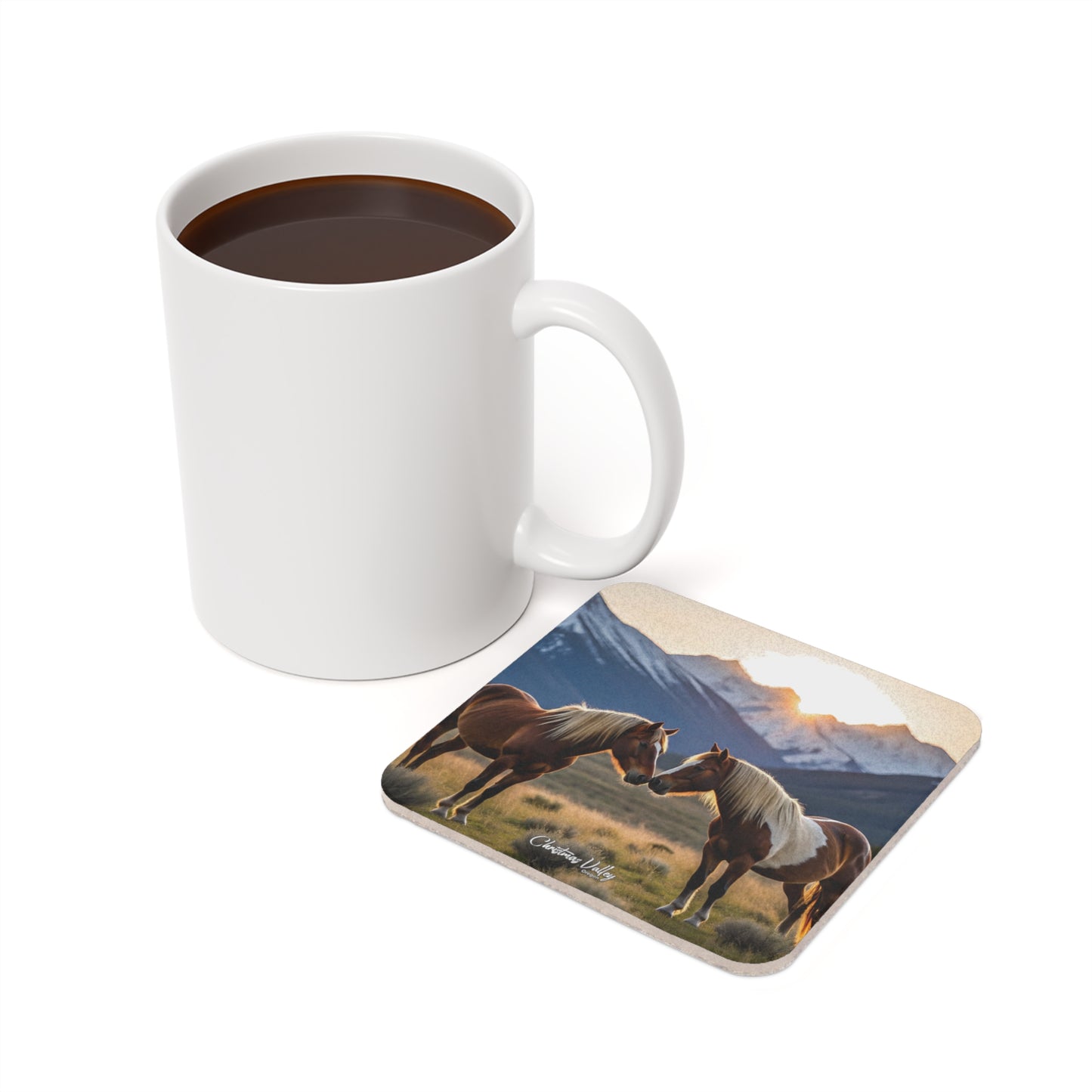 Christmas Valley themed Cork Back Coaster - Custom Print, Nature Decor, Home Gift, Equestrian Style, Personalized Coasters