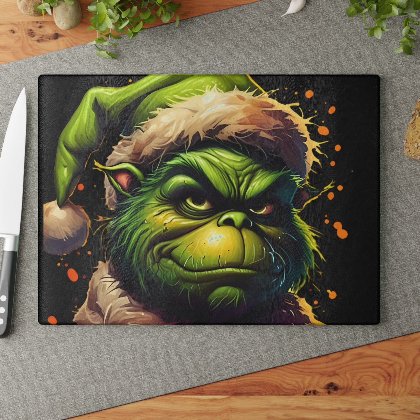 Glass Cutting Board — Grinch Face Christmas Kitchen Decor