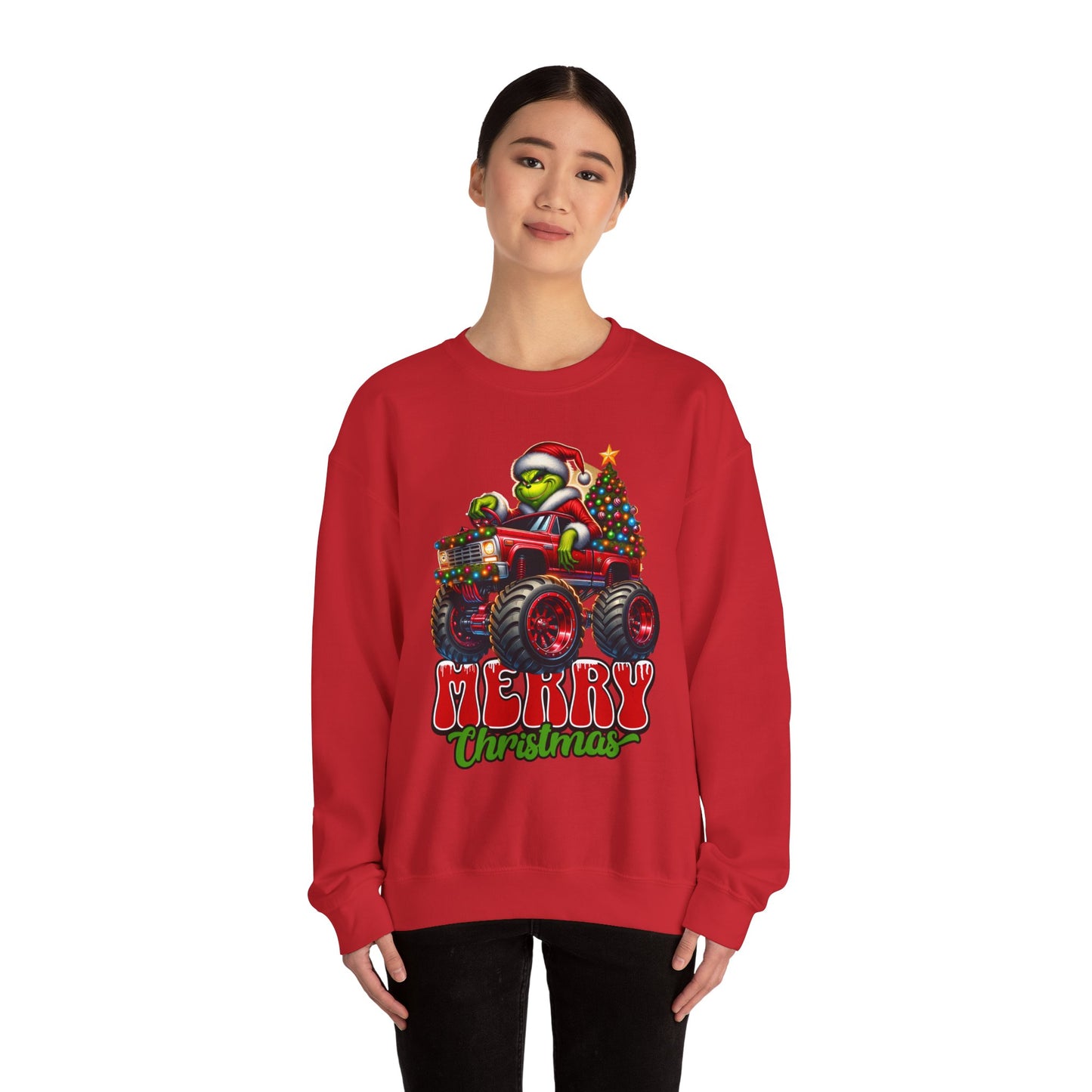 Christmas Monster Truck Sweatshirt — 'Merry Christmas' Grinch Driver Design
