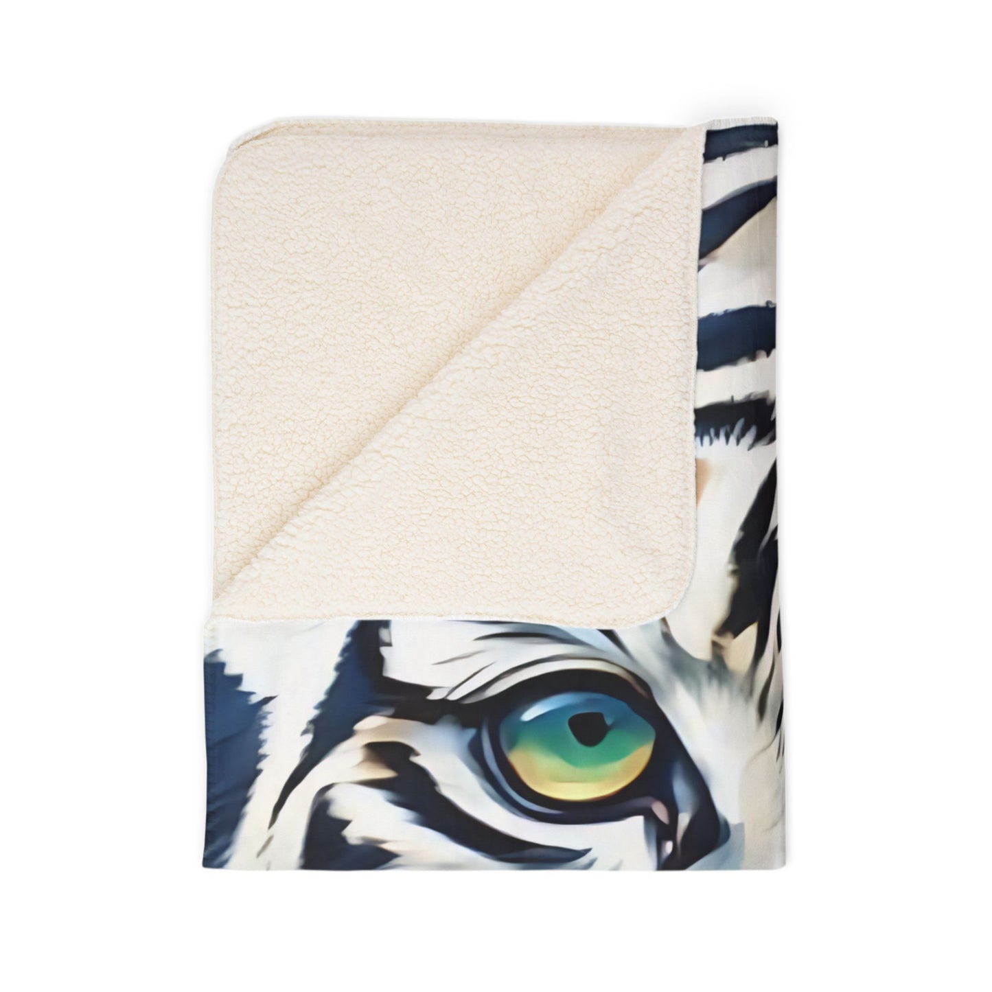 White Tiger Sherpa Blanket — Cozy Fleece Throw with Realistic Big Cat Face