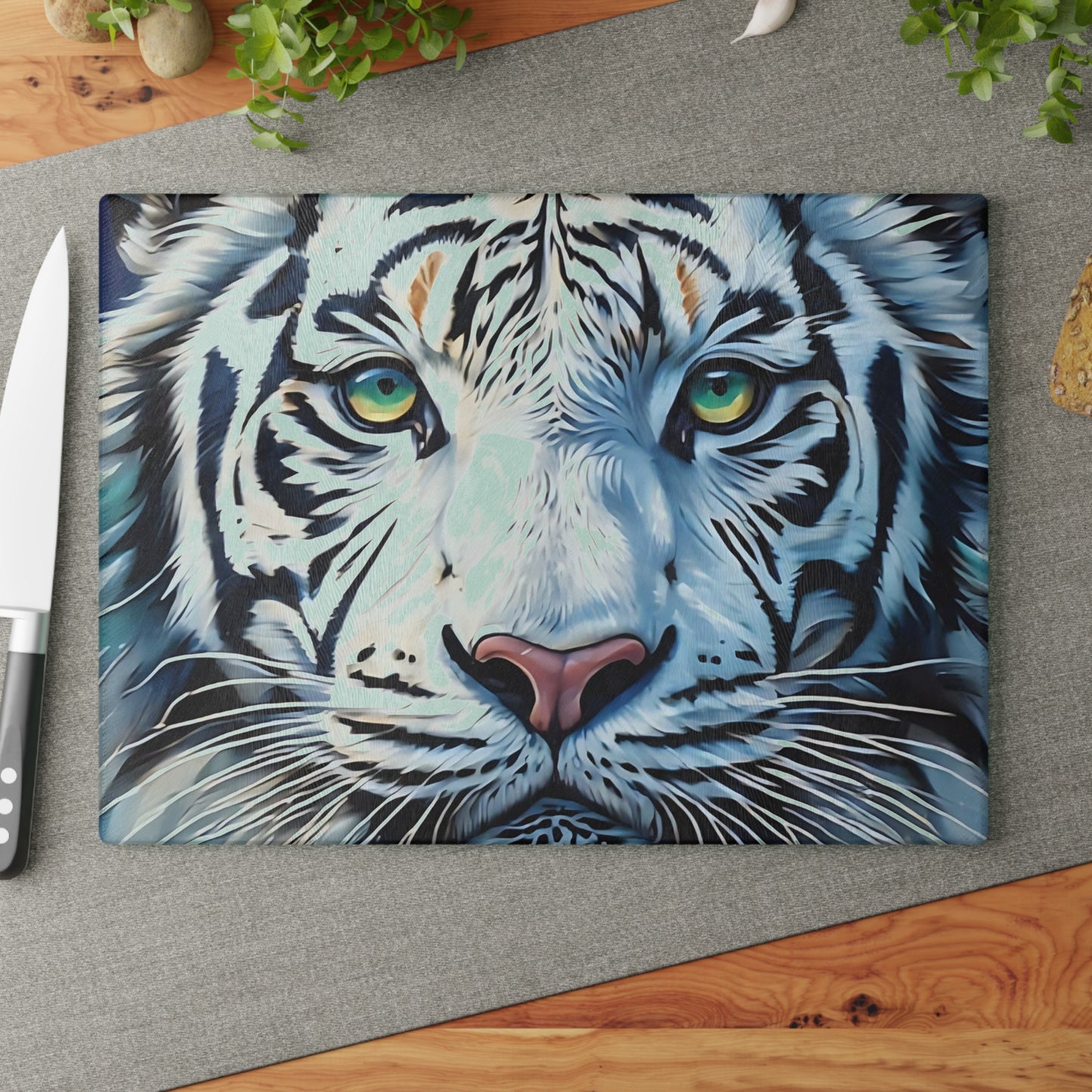 White Tiger Glass Cutting Board – Bold Wildlife Kitchen Art
