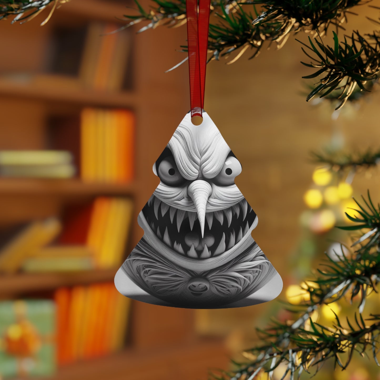 Creepy Grin Metal Ornament — Scary Christmas Bell Decoration