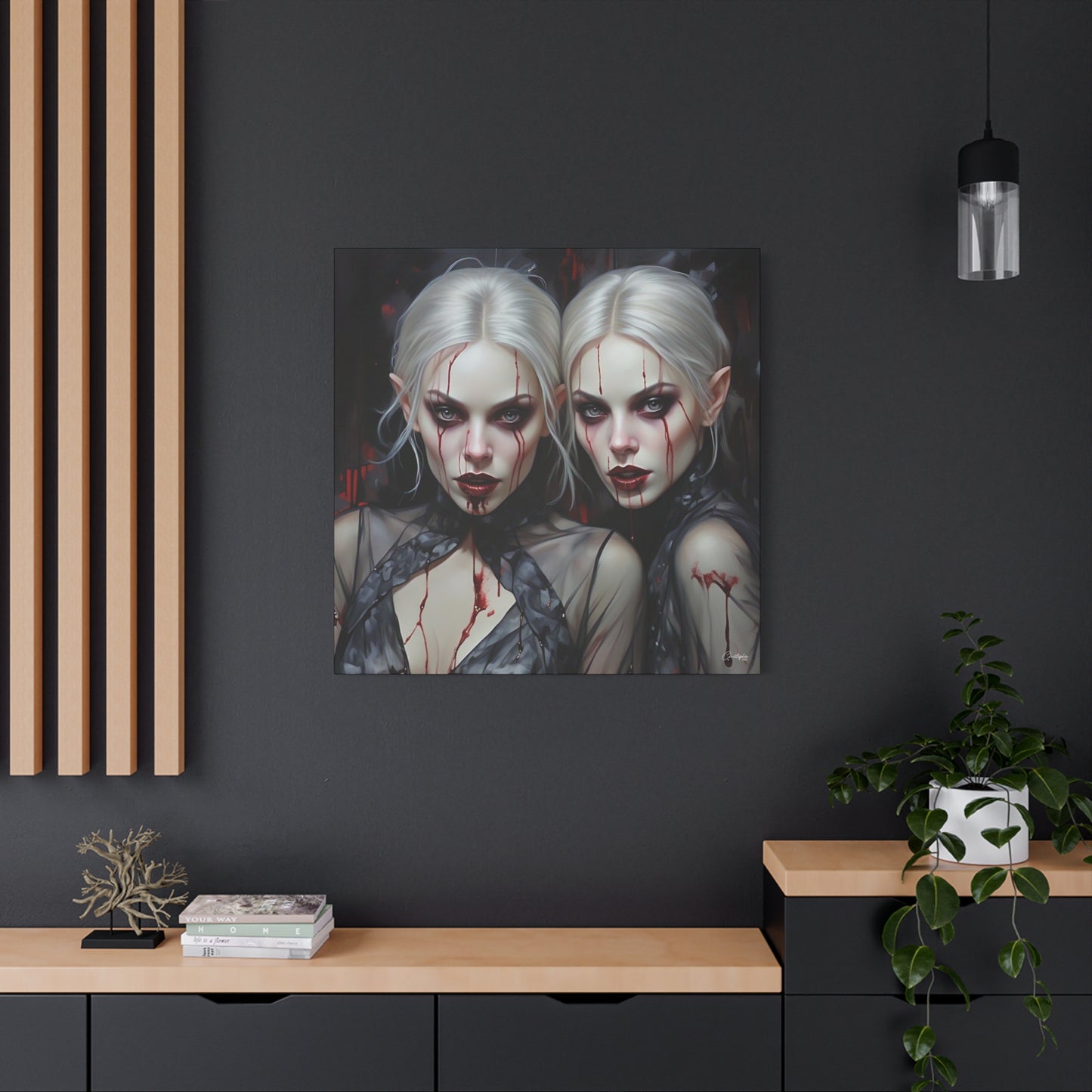 Gothic Canvas Art Print, Dark Fantasy Wall Decor, Horror Art, Halloween Home Decor, Vampire Artwork, Unique Gift for Spooky Season