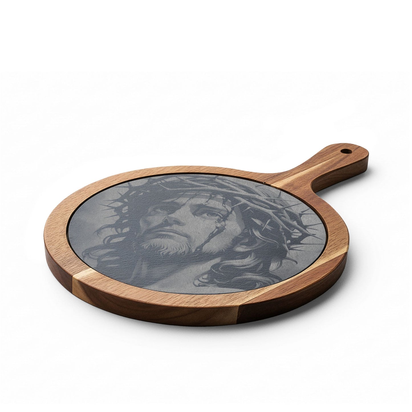 Engraved Jesus Charcuterie Board — Religious Acacia Serving Platter with Cheese Knives
