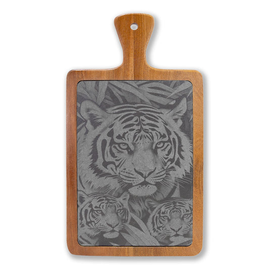 Engraved Tiger Charcuterie Board with Cheese Knife Set