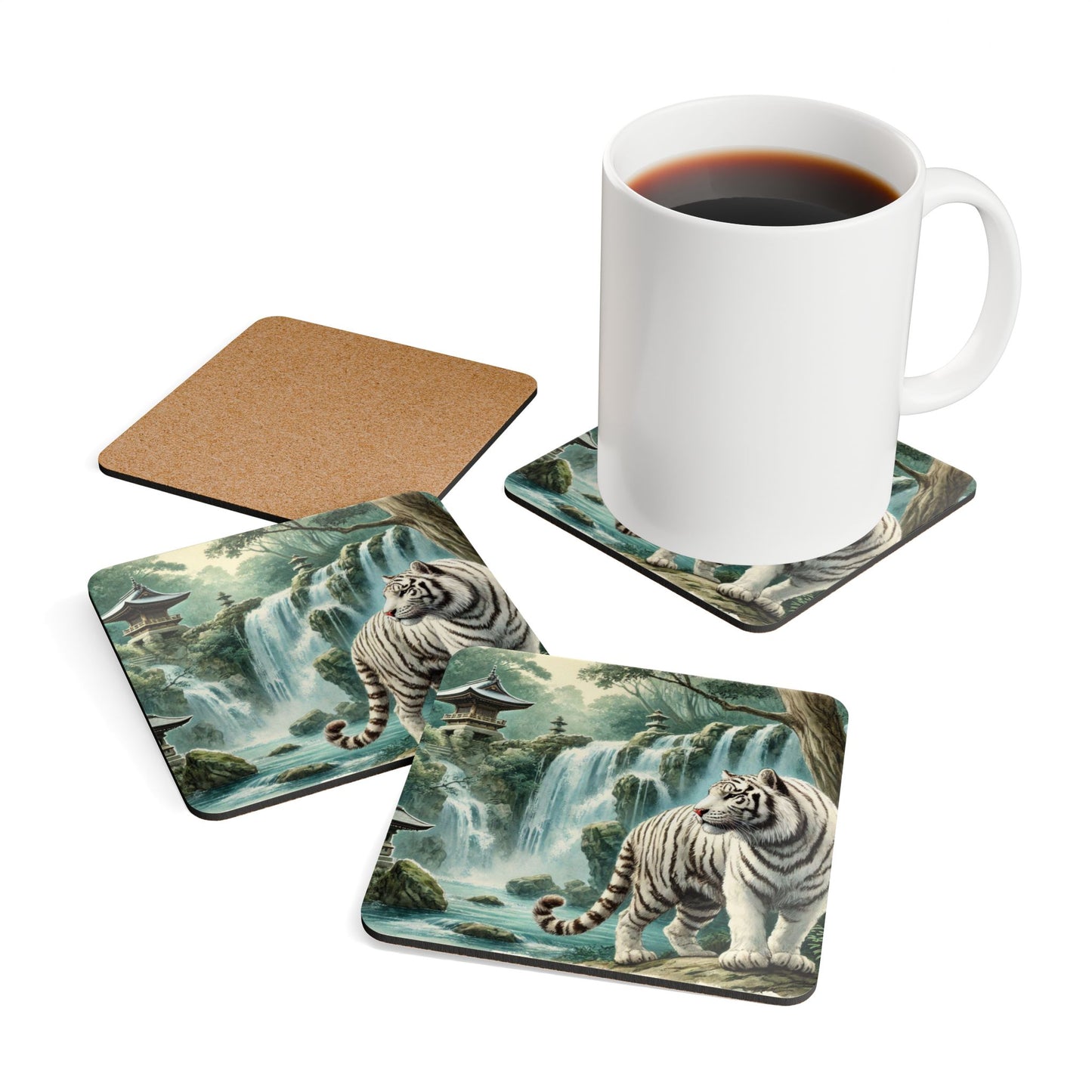 Wildlife Corkwood Coaster Set - Elegant Tiger Design