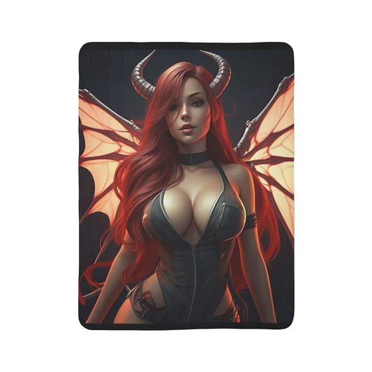 Cozy Demoness Fleece Sherpa Blanket | Warm Throws, Halloween Decor, Gothic Home, Fantasy Gifts, Cozy Nights