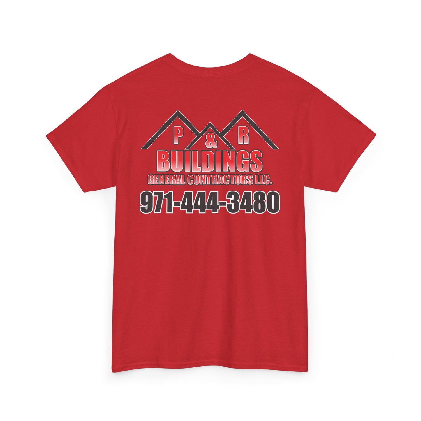 Logo and Number on the back T-Shirt — P&R Buildings Contractor Tee with Phone Number