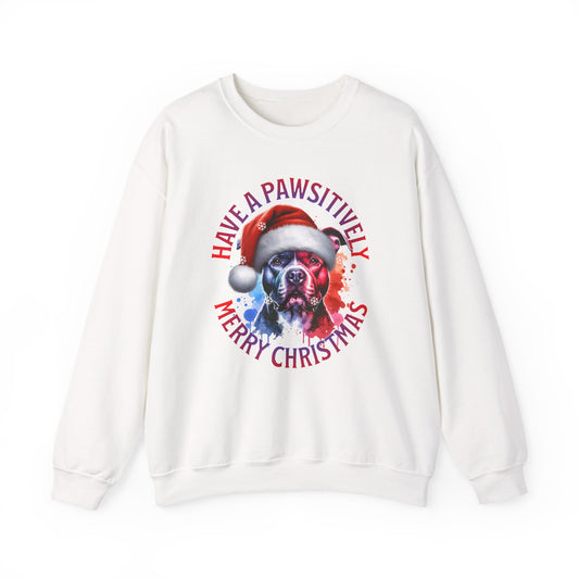 Crewneck Pit Bull Sweatshirt - "Have a Pawsitively Merry Christmas" Dog Santa Holiday Sweatshirt