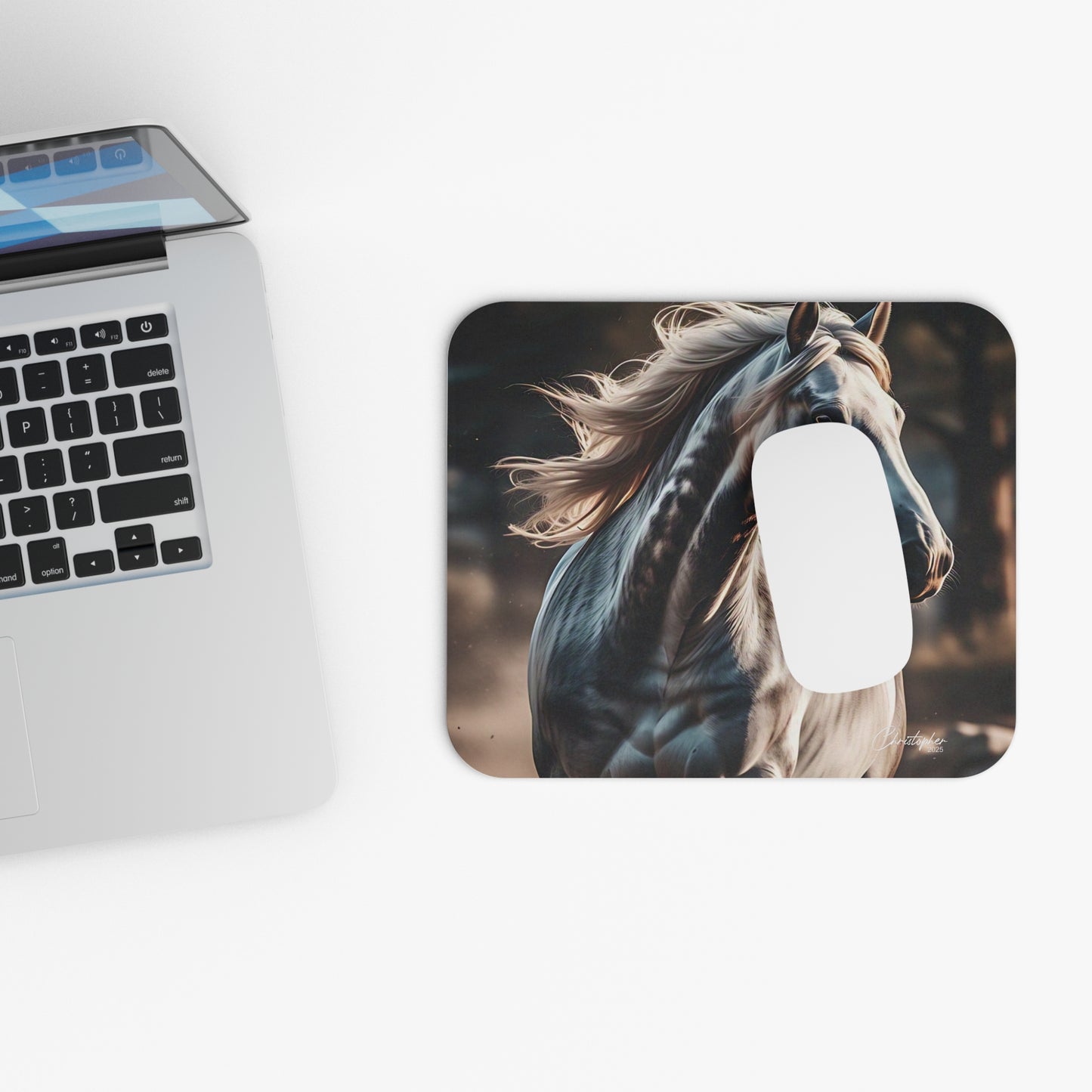 Majestic White Horse Mouse Pad – Artistic Desk Accessory for Animal Lovers
