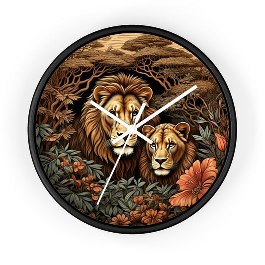 Lion Couple Wall Clock - Roaring Wildlife Decor for Animal Lovers, Modern Home, Unique Gift, Nature Vibes