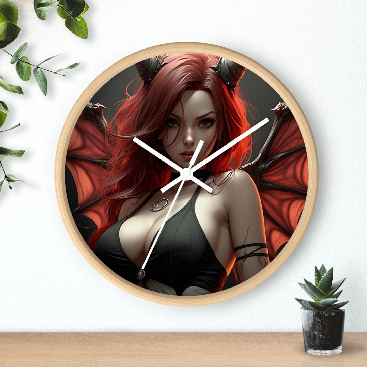 Gothic Fantasy Wall Clock, Unique Home Decor, Dark Aesthetic Clock, Red Haired Art, Gift for Collectors, Halloween Decoration