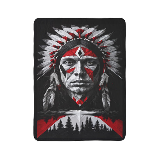 Tribal Chief Fleece Blanket – Native Headdress Graphic Sherpa Throw