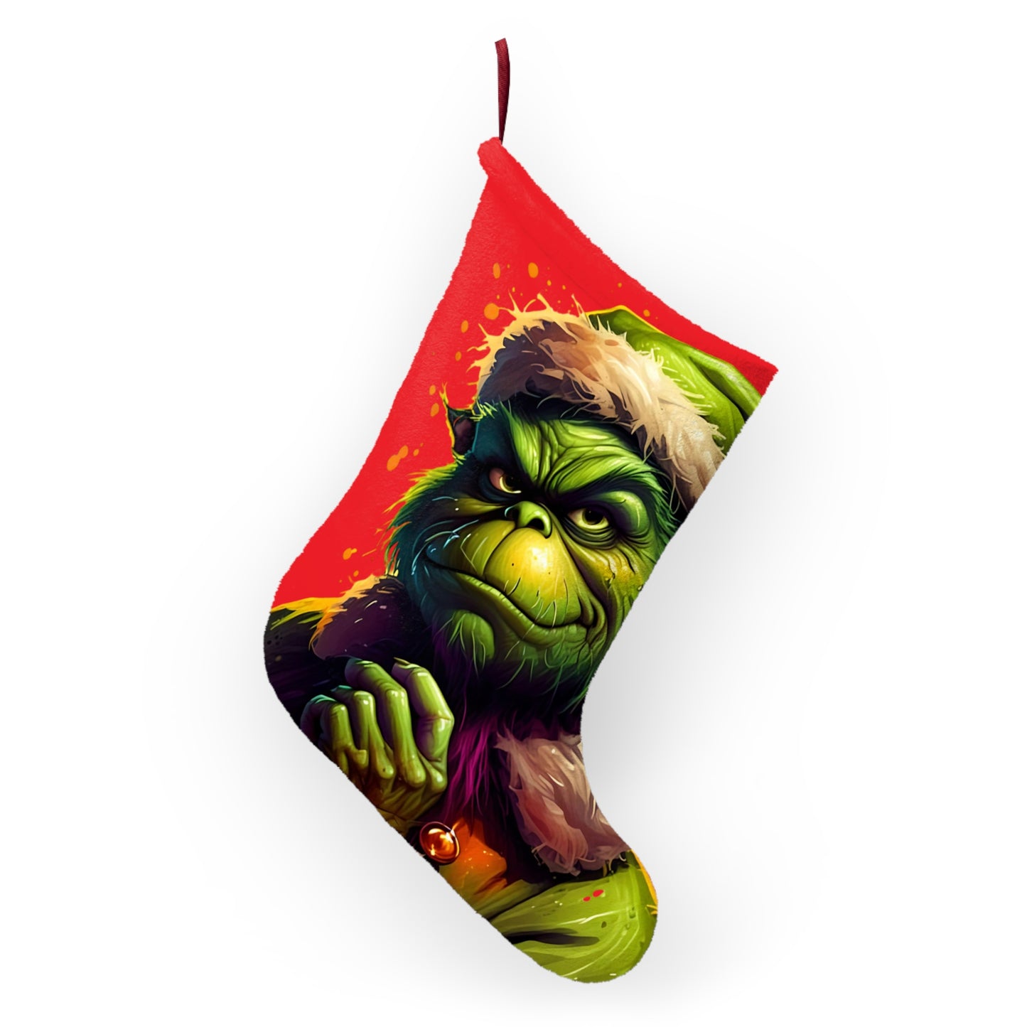 Grinch Face Christmas Stocking — Humorous Holiday Stocking for Family & Kids