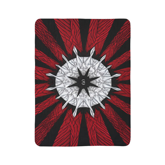 Compass Rose Fleece Sherpa Blanket — Gothic Red & Black Nautical Mandala
