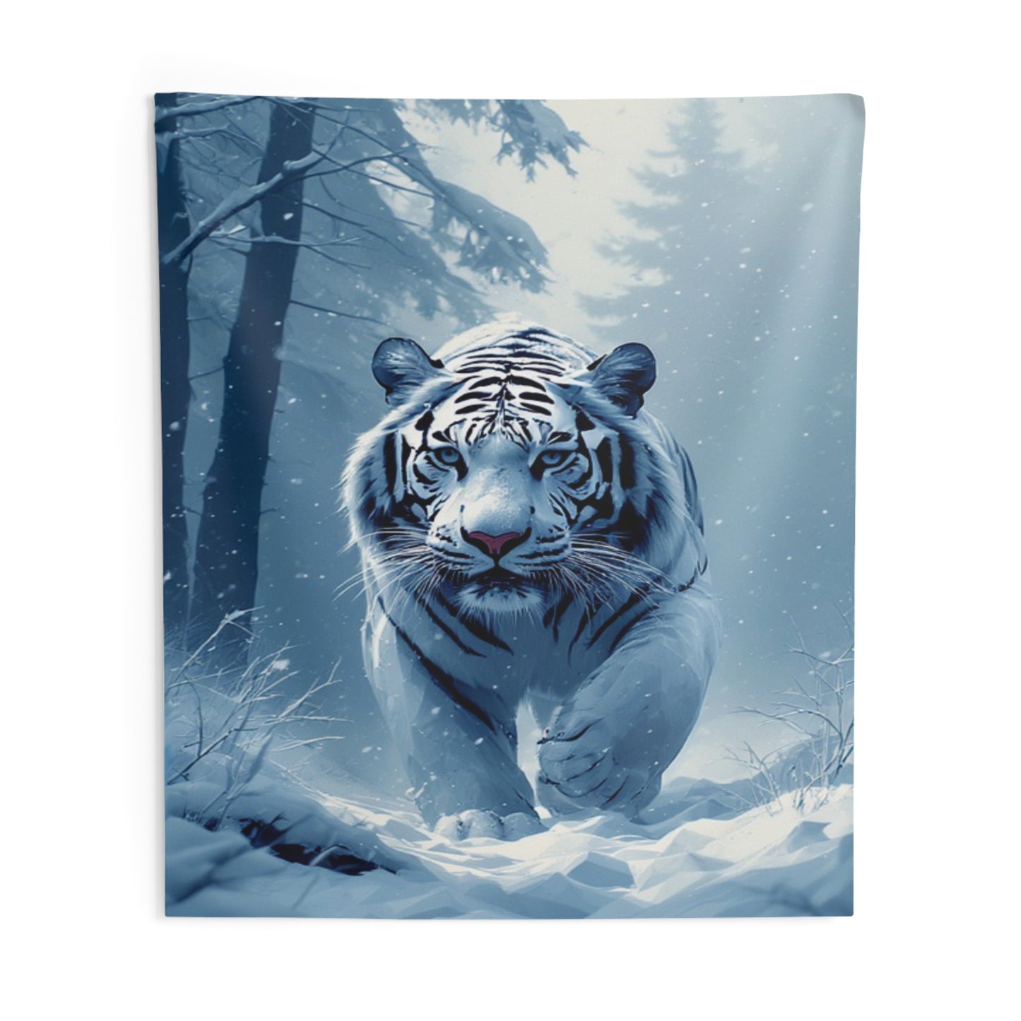 Snow Tiger Tapestry — Majestic Winter White Tiger Wall Art