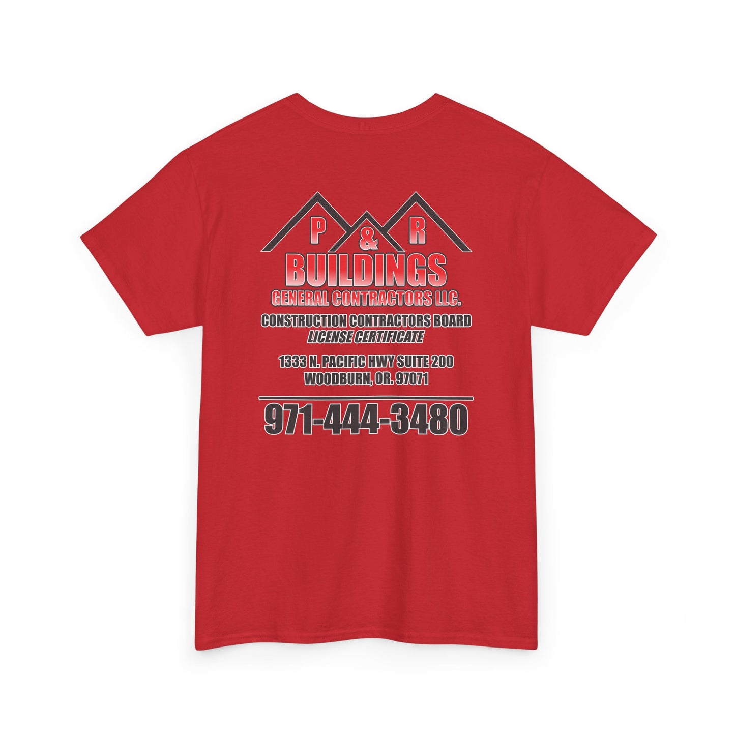 P&R BUILDINGS Logo Tee — Built Kings Contractor T‑Shirt (Phone & License Info on Back)