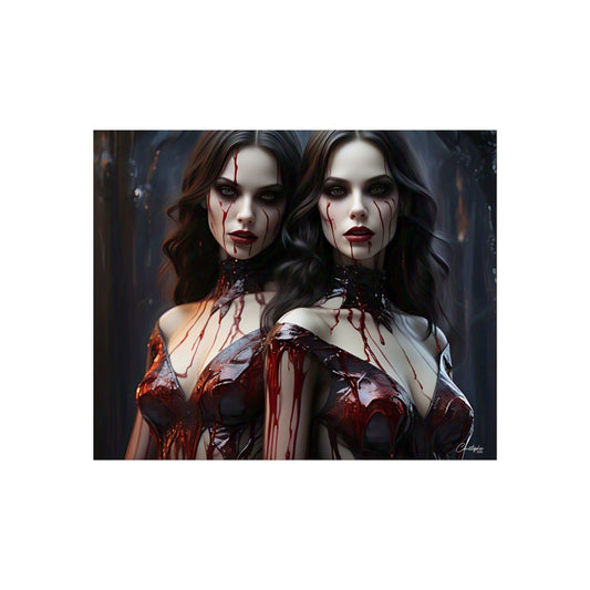 Vampire Sisters Fine Art Poster, Gothic Wall Art, Spooky Decor, Horror Home Decor, Blood Art Print, Dark Aesthetic Print