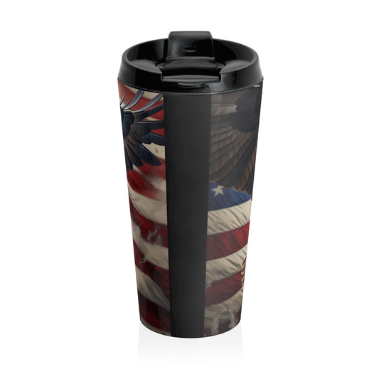 Patriotic Eagle Travel Mug | Stainless Steel Travel Cup, American Flag Mug, Gift for Veterans, Outdoor Enthusiast, Memorial Day Gift