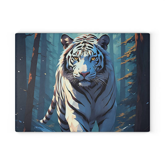 White Tiger Forest Glass Cutting Board — Decorative Kitchen Chopping Board