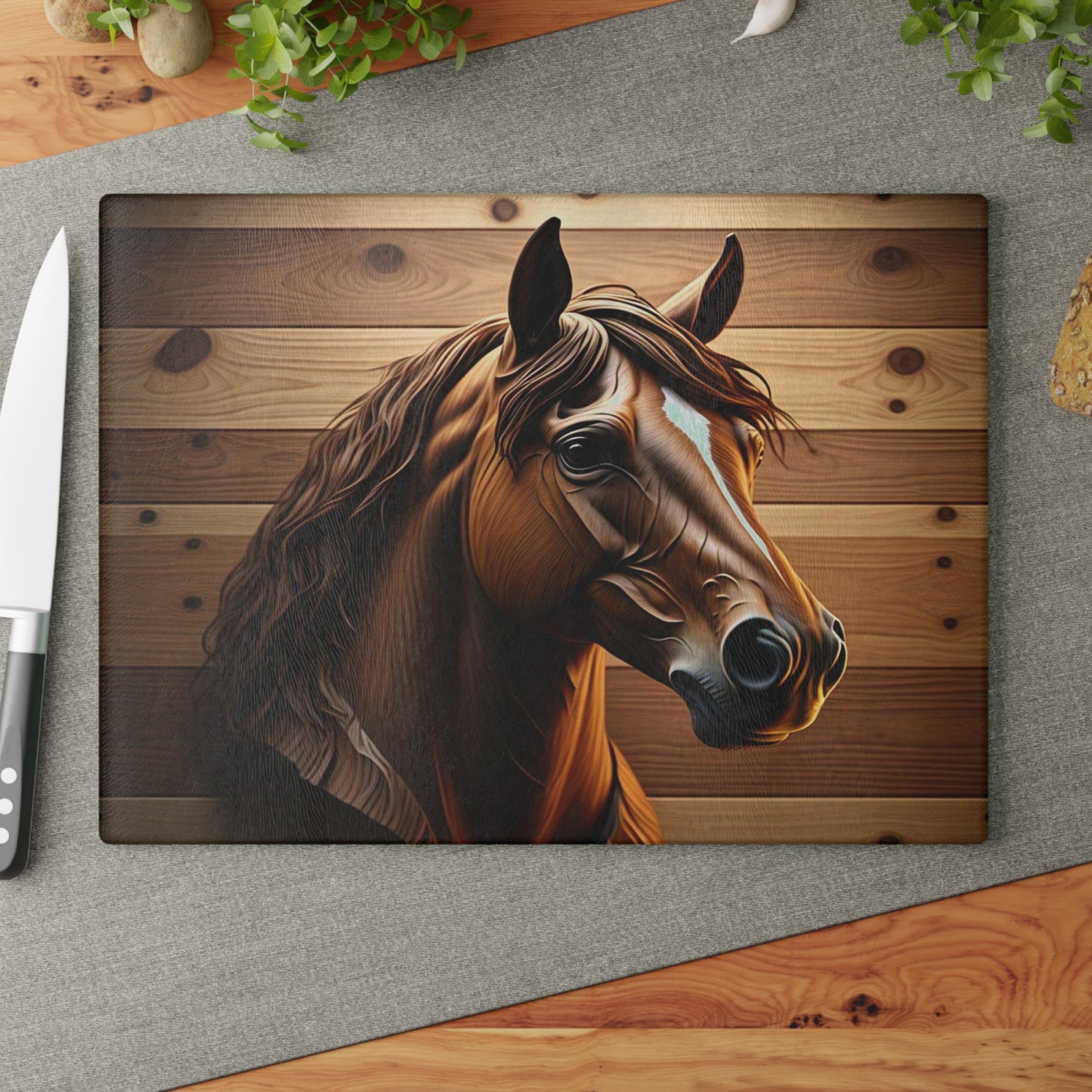 Equestrian Glass Cutting Board | Horse Lover Gift, Farmhouse Kitchen Decor, Unique Cooking Accessory, Rustic Kitchen, Home Decor