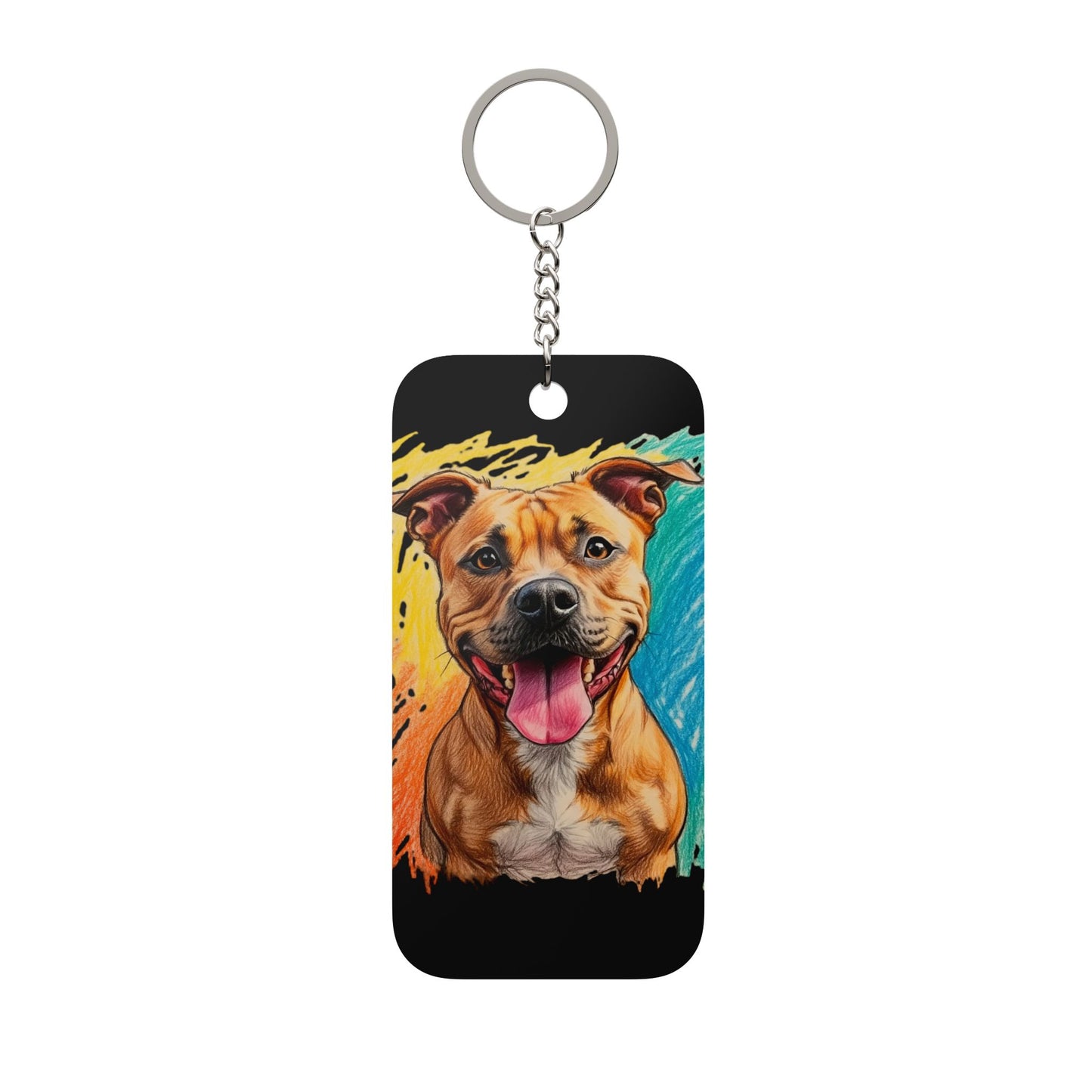 Dog Portrait Keychain - Colorful Pitbull Art Double-Sided Keychain Charm